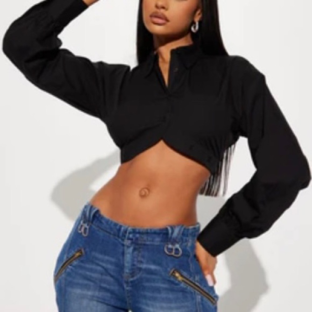 Crop button up long sleeve top